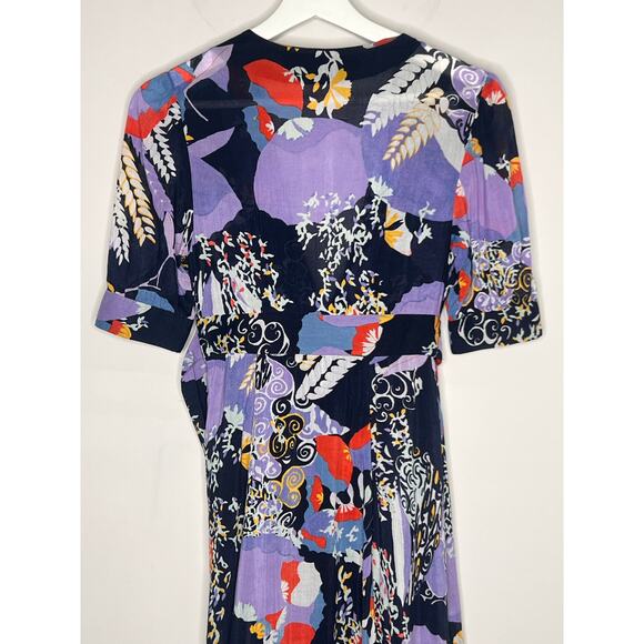 & Other Stories Printed Tie Waisted Plunging Neck Maxi Dress Purple Women's US 2 - Picture 10 of 12